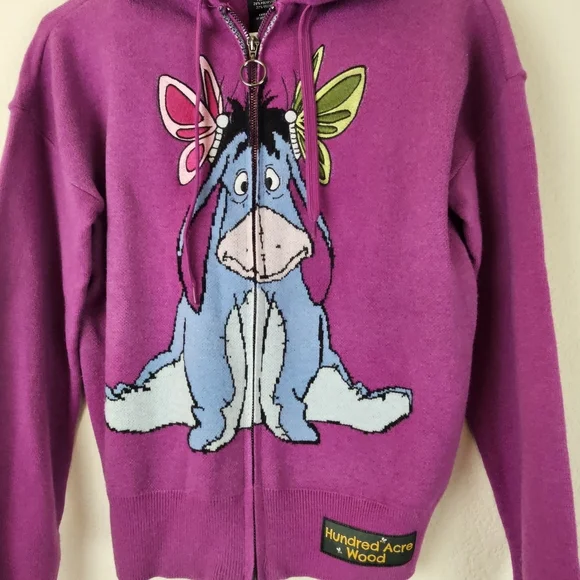 Disney Eeyore Zip Hoodie BoxLunch Exclusive Purple Embroidered Size S - Picture 3 of 11